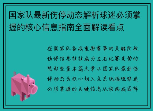 国家队最新伤停动态解析球迷必须掌握的核心信息指南全面解读看点